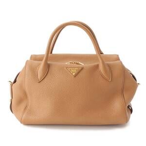Prada Triangle Plate Leather Handbag Shoulder Bag Beige
